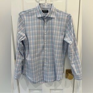 Nordstrom Non Iron Trim Fit Blue Plaid Men's Button Up Shirt Size 15 1/2 32-33